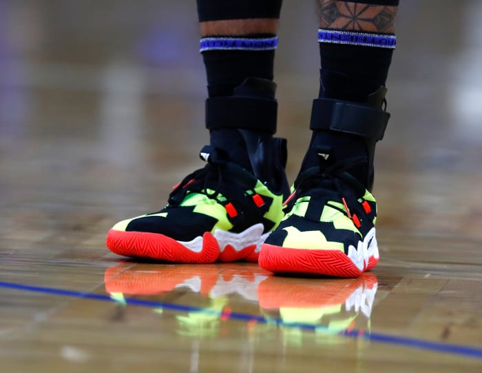 Feb 16, 2022; Orlando, Florida, USA; A detail view of Atlanta Hawks guard Trae Young (11) sneakers during the first quarter at Amway Center.